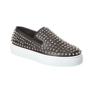 Christian Louboutin Spikeboat Leather Slip-On Sneaker, Black